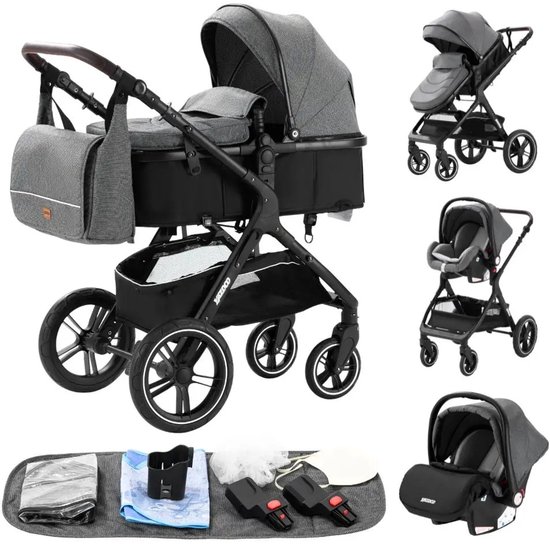 Luxe 3-in-1 Kinderwagen Grijs met Reiswieg en Autostoel - Luxe - €180,95