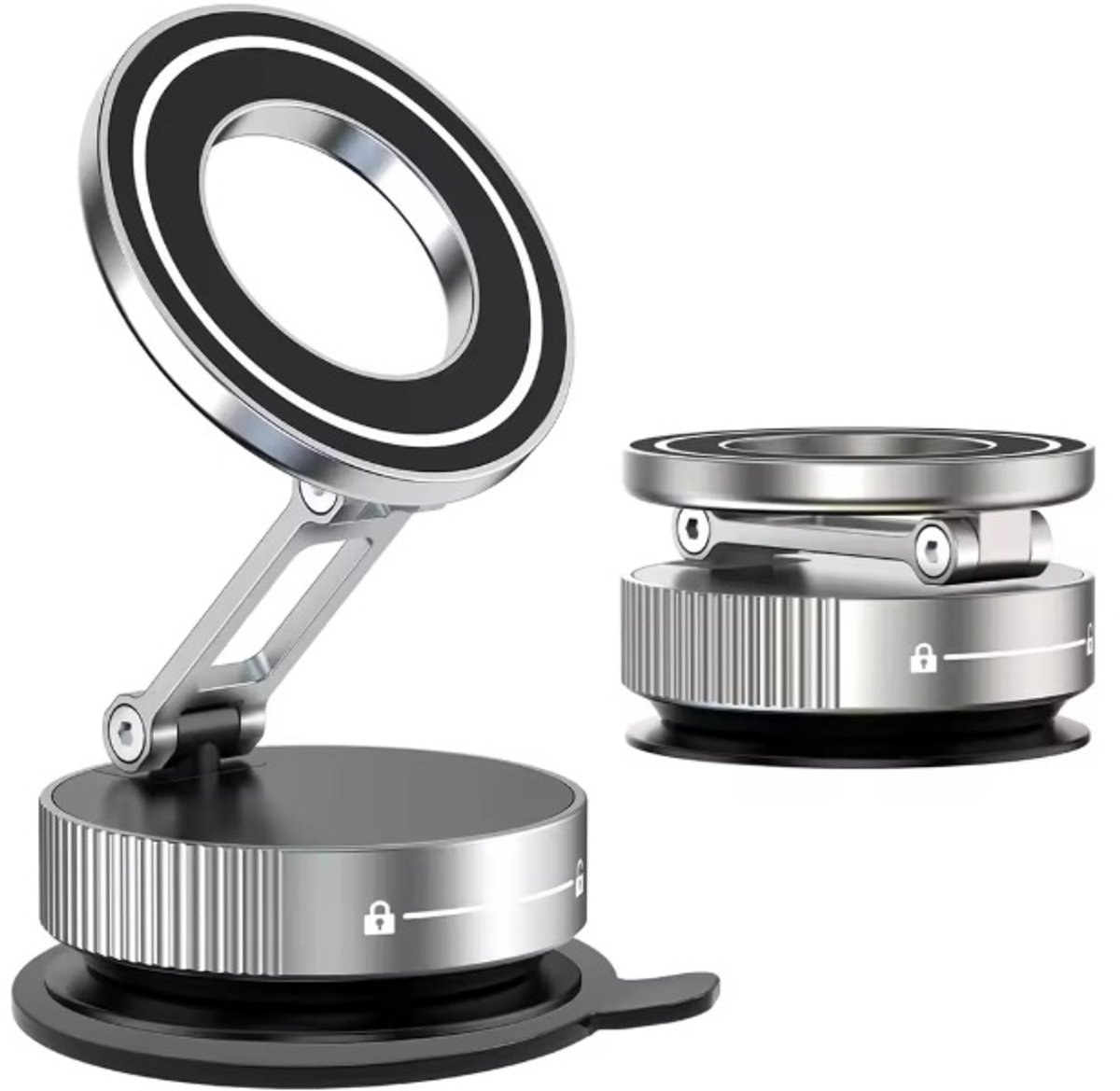 Aluminium Magnetische Auto Telefoonhouder met Vacuüm Zuignap – 360° Draaibaar – Opvouwbaar Design – Sterke Magnetische Absorptie – Voor Dashboard & Voorruit