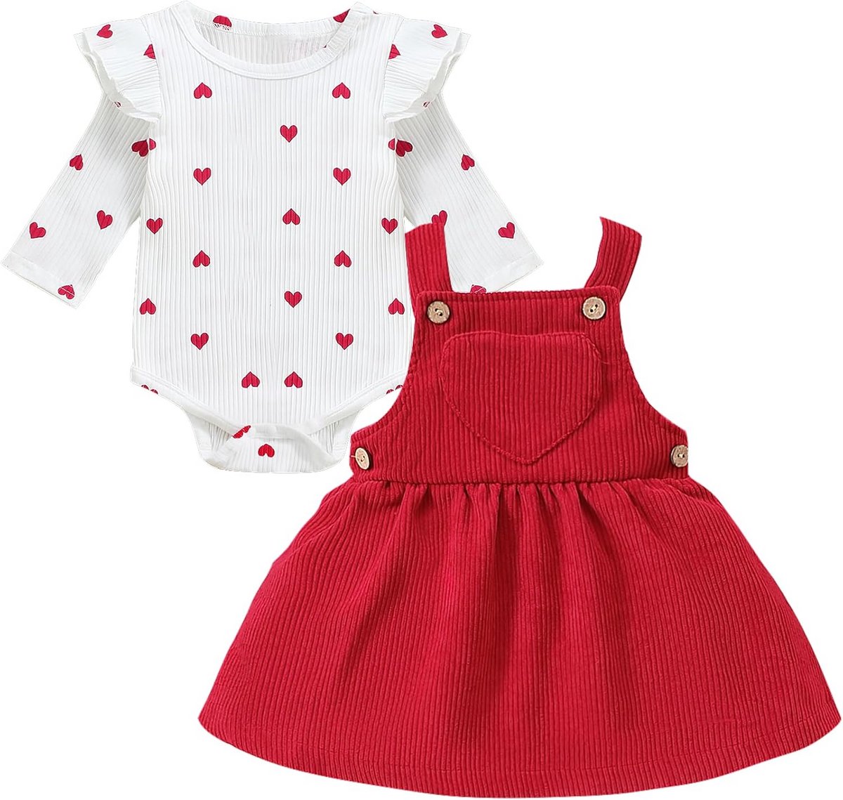 Schattige Romper en Jurk Set voor Babymeisjes - Lange Mouw & Ruches - Cadeau 0-18 Maanden