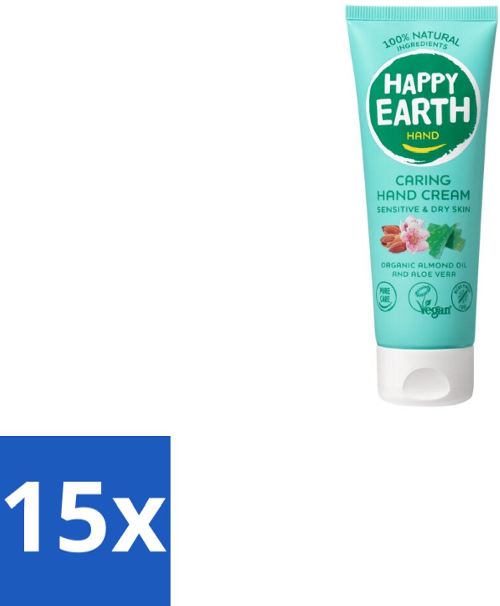 Happy Earth – Handcrème – 100% Natuurlijk – 75 ml - Bulkverpakking - 15 stuks