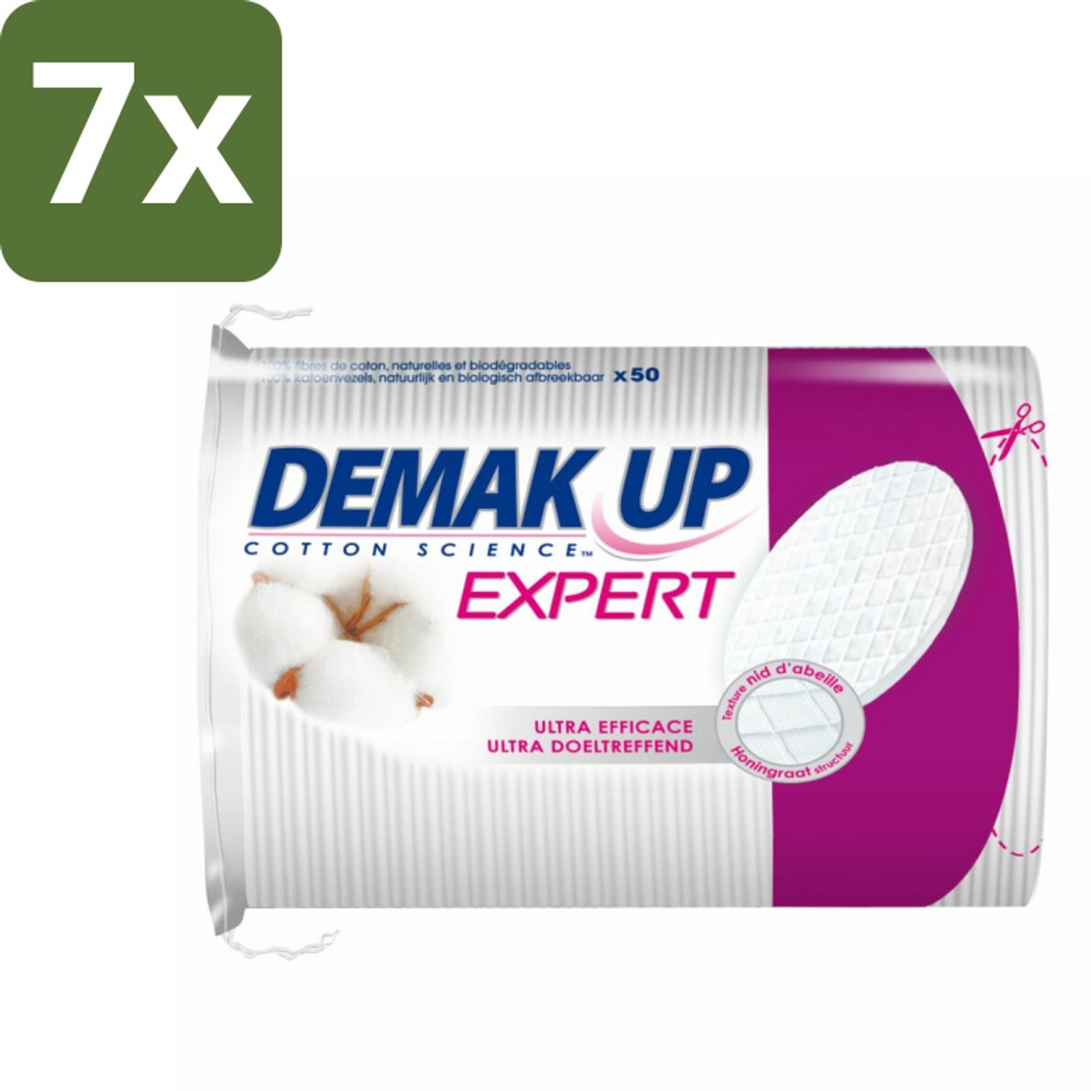 7 x Demak'Up – Wattenpads Duo Maxi – 100% katoen & biologisch afbreekbaar – 50 wattenschijfjes - Make-up Verwijderen - Huid Verzorgen - Katoen Wattenpads - Biologisch Afbreekbaar - Duo Textuur