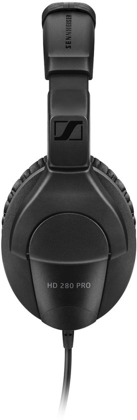 Vooraanzicht van een zwarte Sennheiser HD 280 Pro koptelefoon.