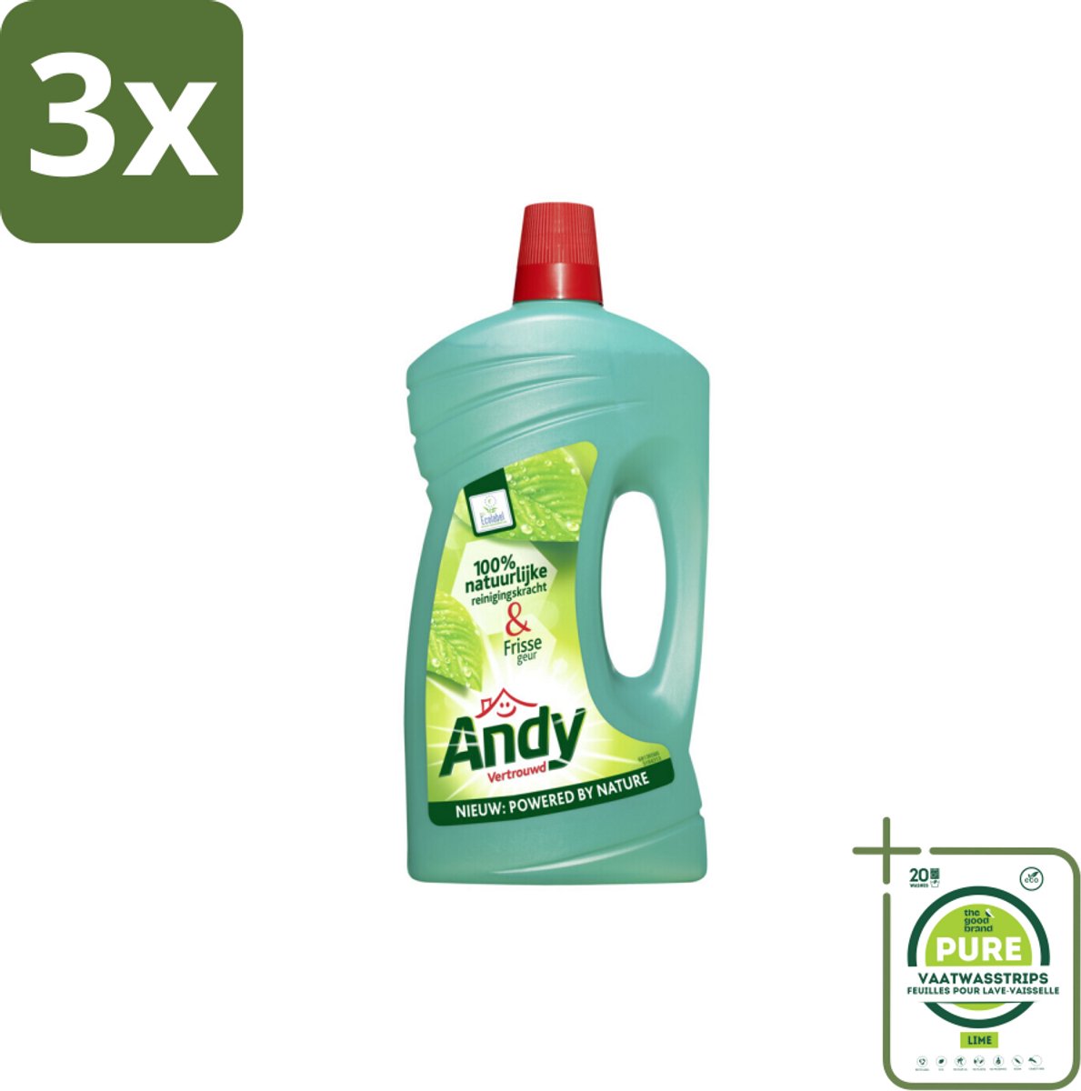 3 x Andy - Vertrouwd - Allesreiniger - Fris & Vertrouwd - 1L - Grootverpakking - Allesreiniger - Schoonmaak - Vloerenreiniger - Natuurlijke Reiniging - Milieuvriendelijk