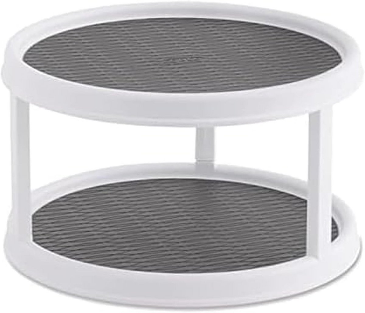 2-Tier Non-Skid Draaitafel voor Keuken en Pantry - 12 Inch Wit/Grijs