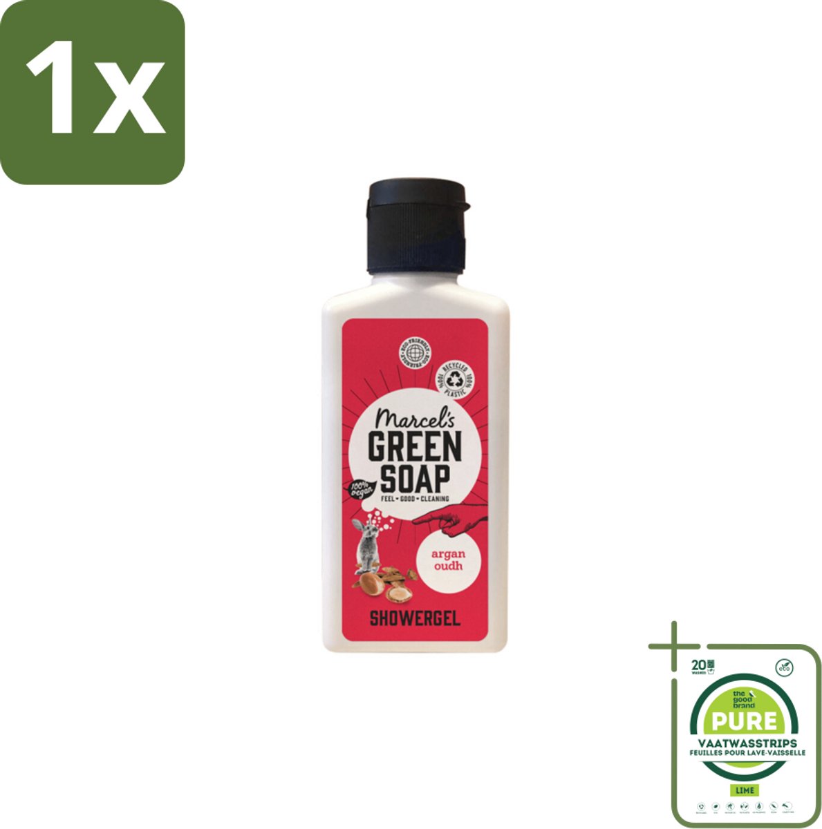 1 x Marcel's Green Soap - Douchegel - Argan & Oudh Mini - Krachtige werking - 100 ml - Douchegel - Argan - Oudh - Mini - Reishandzaam