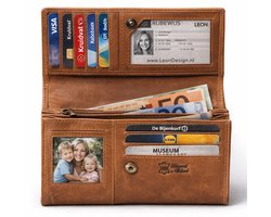 Portemonnee - Portemonnee dames - Dames portemonnee - Portefeuille dames - Portomonee dames - Portemonee - Dames portemonnee leer met rits - Portemonee dames - Damesportemonnee - Vintage leer - Bruin - Design