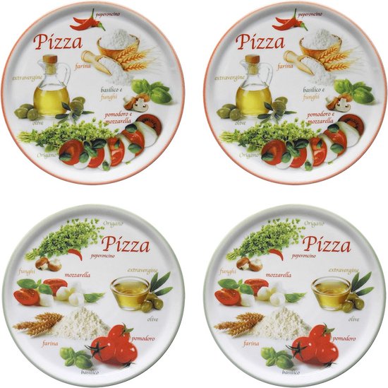 MamboCat Napoli Green & Red Pizzaborden, set van 4 stuks, diameter 33,8 cm, witte porseleinen borden met kleurrijke motieven om te serveren, voor antipasti en tomaatmozzarella, pizzaplaten MamboCat Napoli Green & Red Pizzaborden, set van 4 stuks, diameter 33,8 cm, witte porseleinen borden met kleurrijke motieven om te serveren, voor antipasti en tomaatmozzarella, pizzaplaten