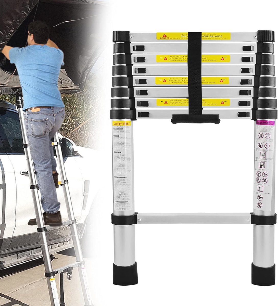 Telescopische aluminium ladder - multifunctioneel, antislip en opvouwbaar, tot 150 kg, 9 sporten