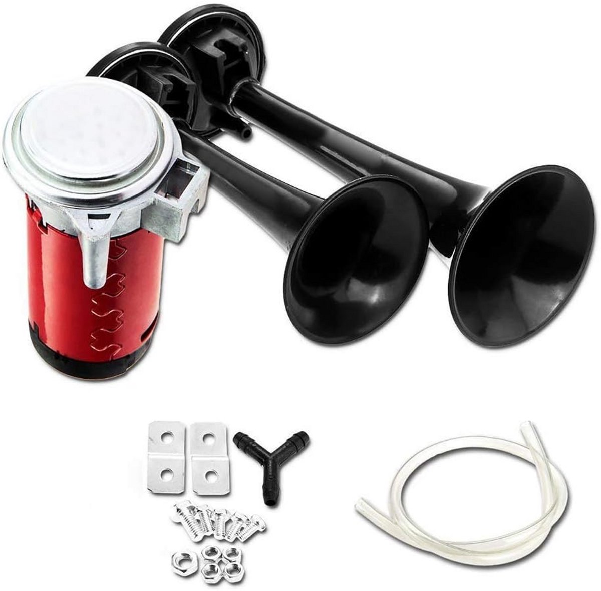 Universele Dubbele Trompet Luchthoorn met Compressor 12V - Super Luid 178dB voor Auto, Vrachtwagen en Motor