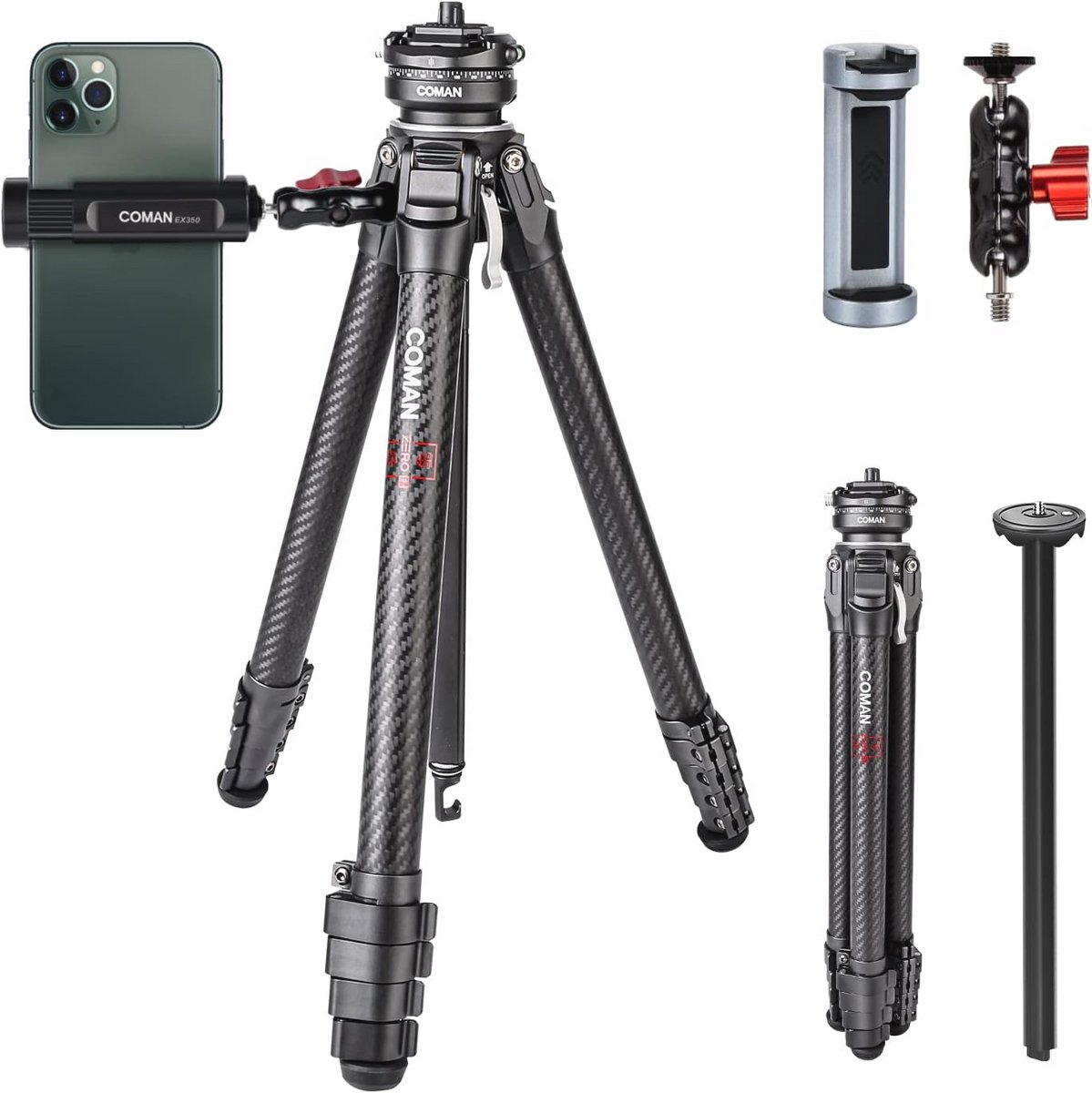Lichtgewicht Carbon Vliegtuig Statief met 360° Panoramische Kogelkop voor DSRL Camera's