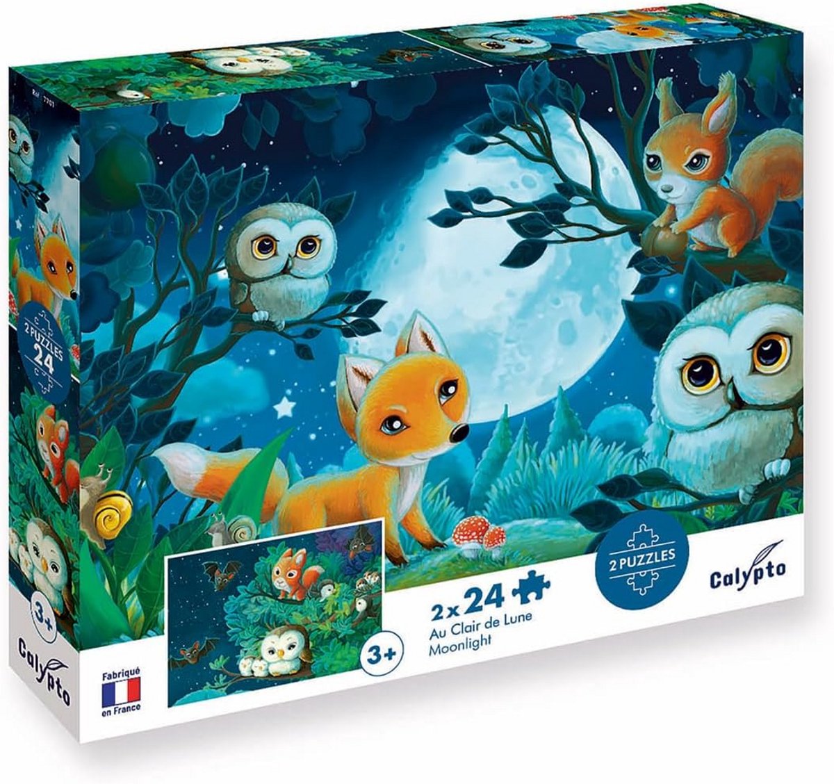 2 in 1 Kinderpuzzel Set: Dieren bij Maanlicht, 2x24 Stukken met Zachte Textuur
