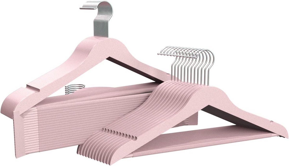 Set van 48 Kinderkledinghangers van Robuust Kunsthars in Roze met Antislip Inkepingen