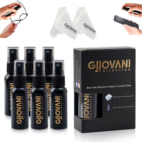 Gjiovani - Brillenreiniger Spray - 6X30ml -Microvezeldoek voor Brillen