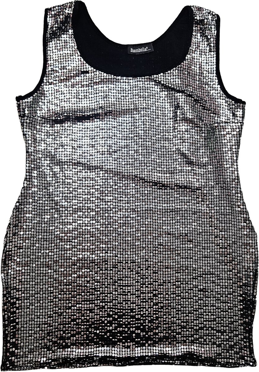 Jurk - Maat XL/XXL - Feest glitter kort jurkje mini tuniek Zwart zilver kleurig