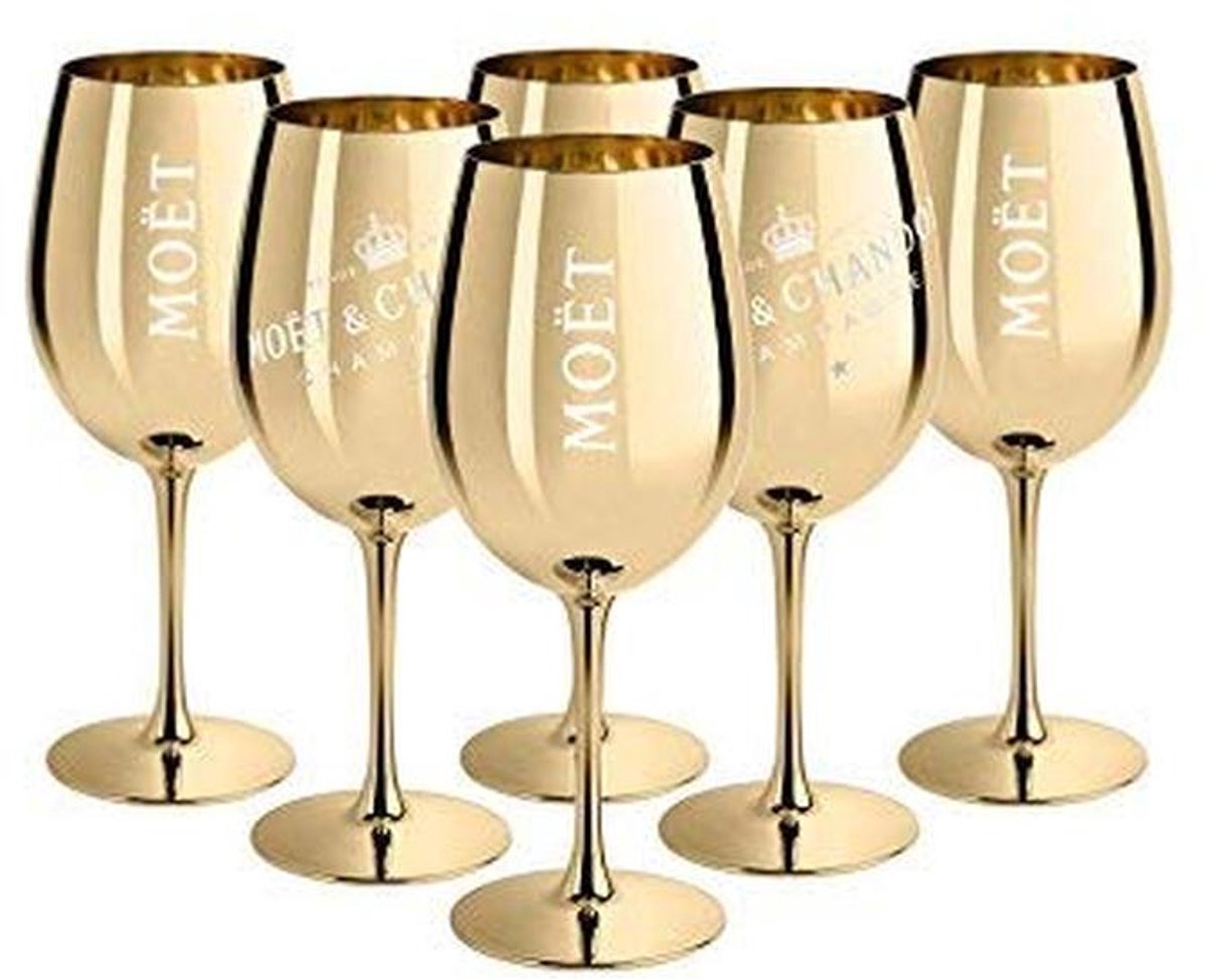 6x Gouden Champagneglazen 450ml - Set van Echt Glas voor Stijlvolle Gelegenheden