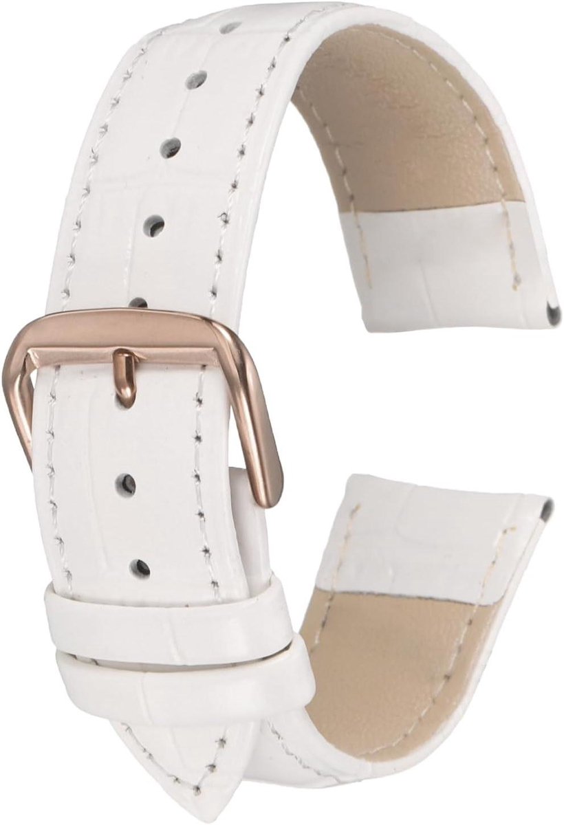 Allecta - Reliëf Patroon 20mm Leren Horlogeband, Vervanging met Veerpennen, Wit Roségoud