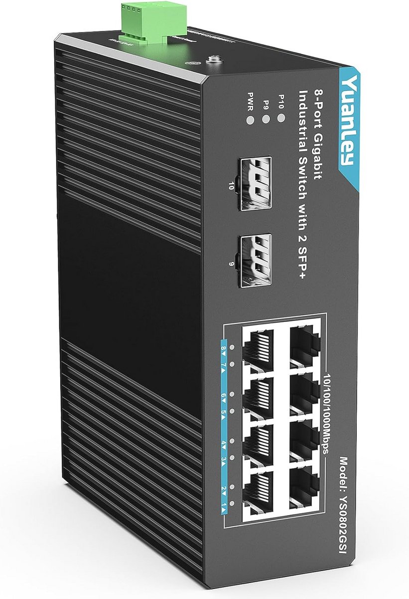 Industriële Ethernet-switch 8-poorts Gigabit met 2 SFP - onbeheerde netwerkswitch voor DIN-rail