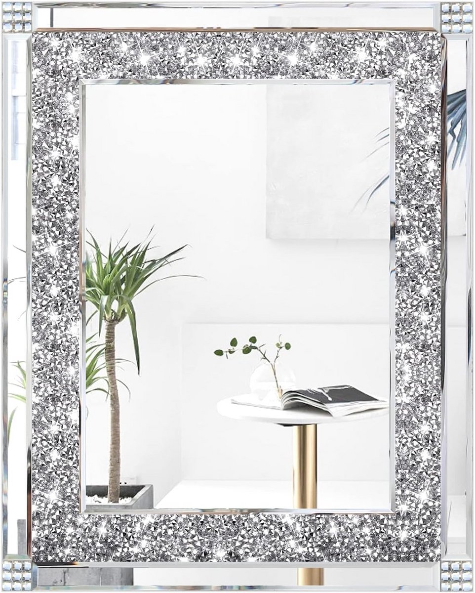 Crystal Rhinestone Diamond Wandspiegel - Decoratieve Accent Spiegel voor Gang/Badkamer/Slaapkamer (40 x 50 cm)