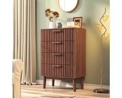 Commode met 4 lades, houten ladekast, opbergkast met lades voor slaapkamer, woonkamer of hal, 60x34x91 cm (bruin, 4 lades)