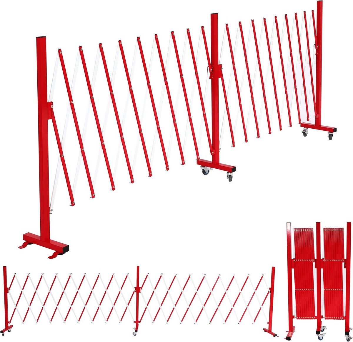 Uittrekbaar Aluminium Afsluitrooster met Wieltjes - Schaarrooster Beschermrooster 110x60-500cm Rood-Wit