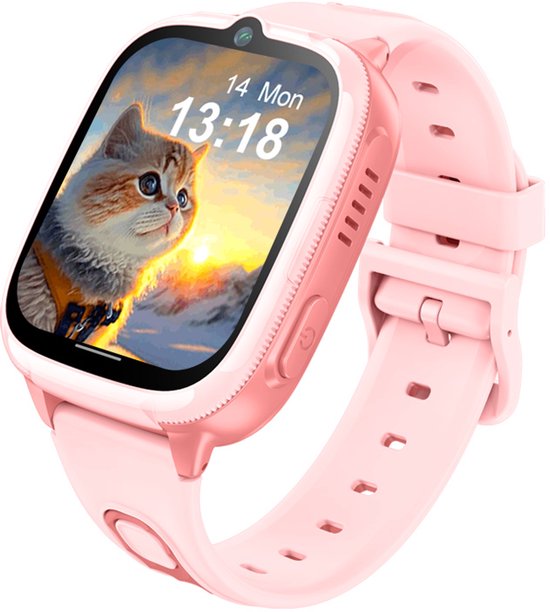 Mayni SmartWatch 4G - Smartwatch Kinderen - Kinder Smartwatch - GPS Tracker - Bellen/Videobellen - SOS - SIM - Waterdicht - Roze