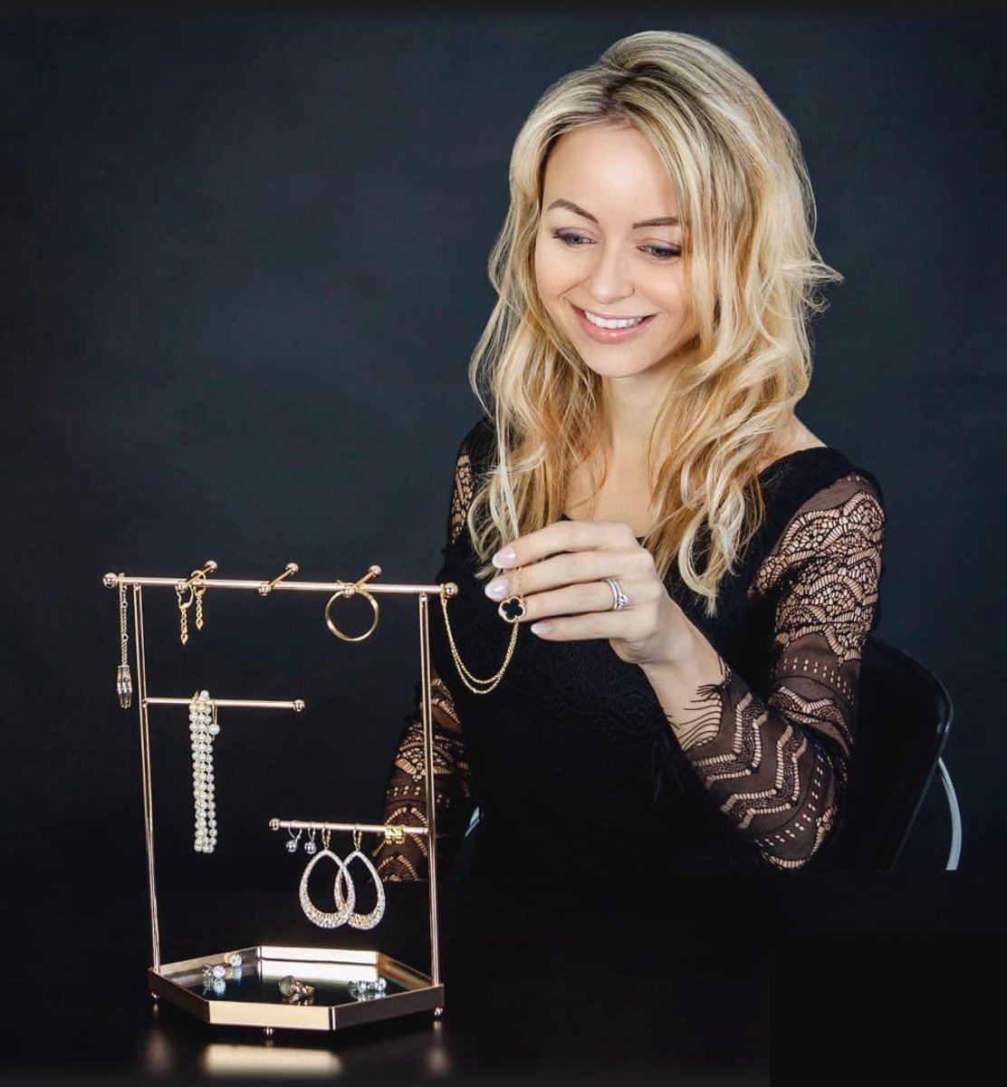 Elegante Sieradenorganizer voor Oorbellen, Armbanden en Halskettingen - Chique Design met Spiegel en Boomhouder - 24x12x29 cm
