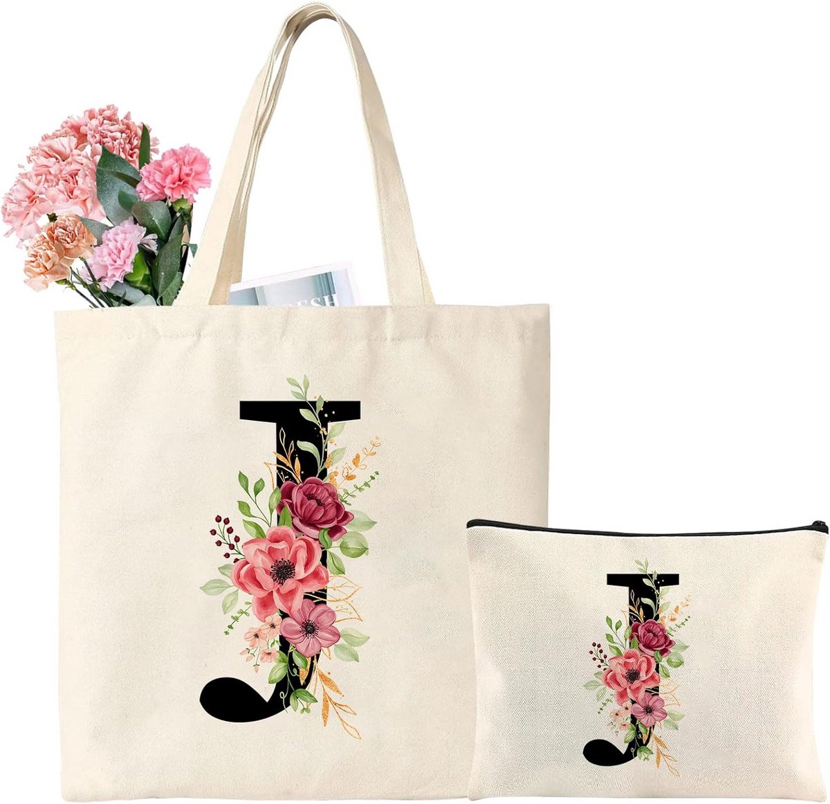 Katoenen boodschappentas met letters - Herbruikbare tote bag voor dagelijks gebruik