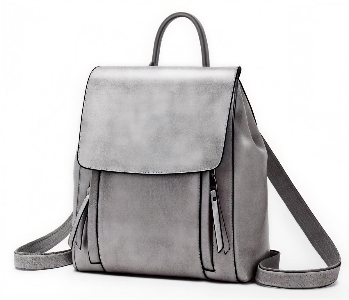 Rugzak en Schoudertas van Imitatieleer voor Dames – Schooltas, Laptoptas, Messenger Bag, Handtas, Reistas, Werk- en Studietas, Dames Tas voor Dagelijks Gebruik – Grijs