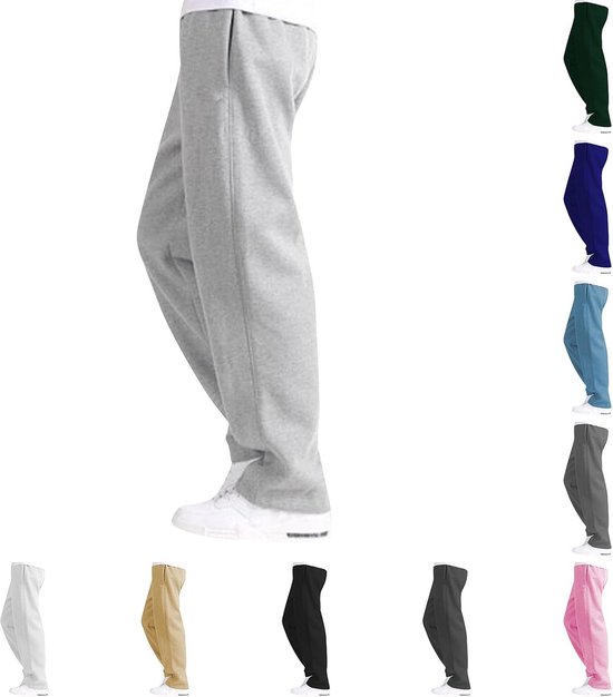 Grijze joggingbroek met wijde pijpen, trekkoord en zakken. Verkrijgbaar in diverse kleuren.