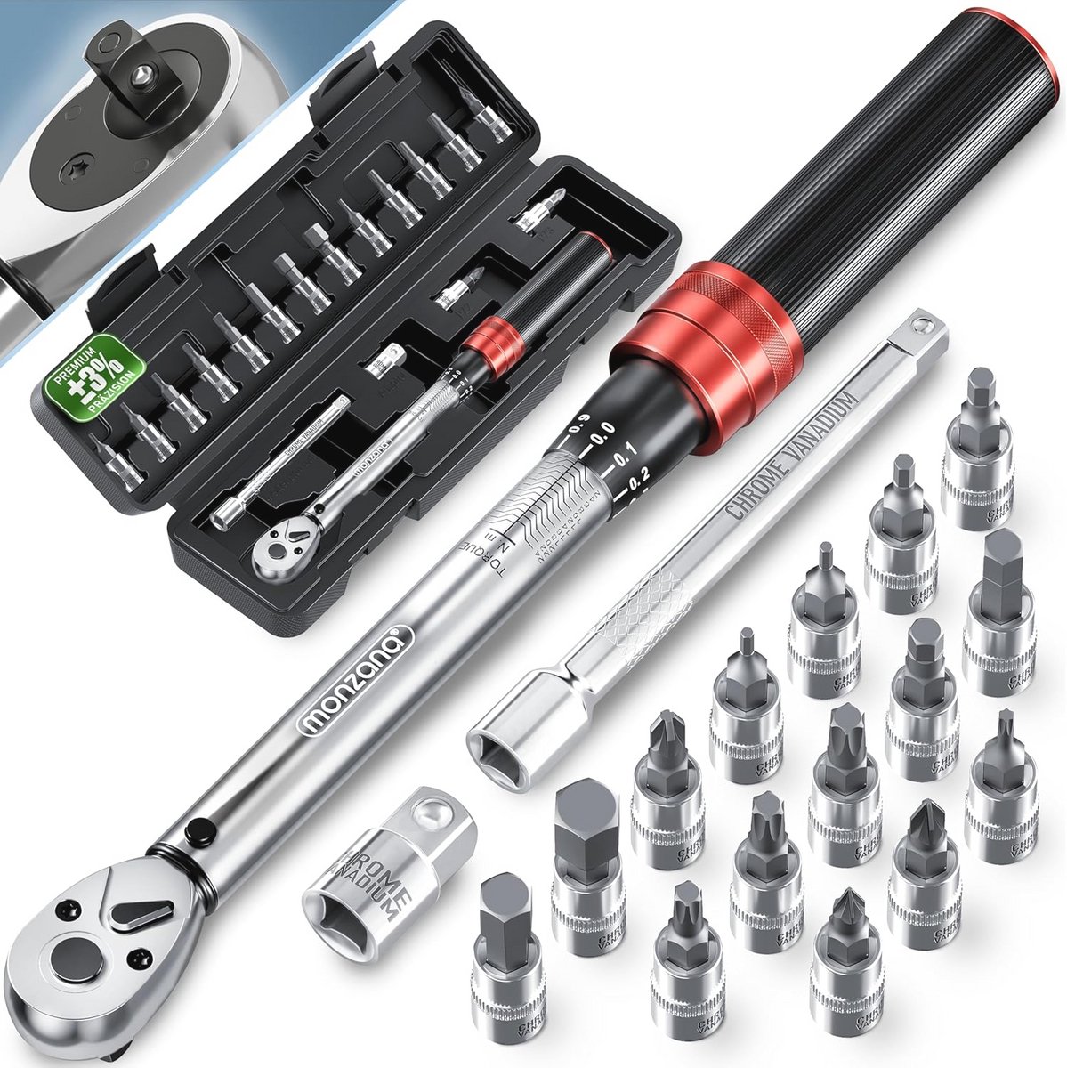 18-delige Momentsleutel Set voor Fiets en Motorfiets - 1/4' Bits 1-25 Nm