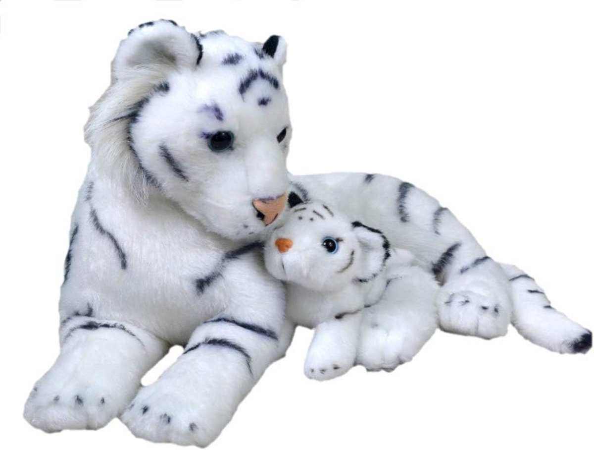 Witte Tijger Pluche Dier met Baby, 38 cm - Milieuvriendelijk Knuffeldier en Cadeau-idee voor Kinderen