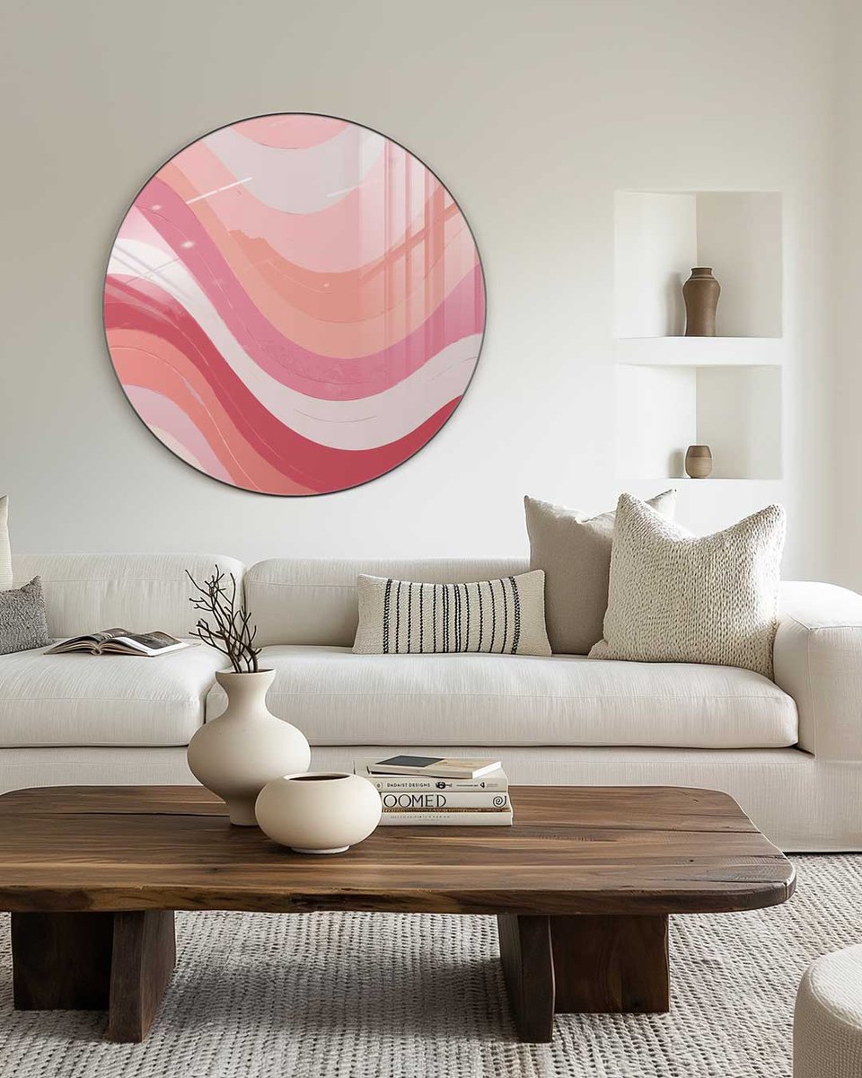Kleurrijke Roodtinten Muurcirkel - Luxe Muurcirkel 40x40 cm op Dibond - Sfeervolle Wanddecoratie voor Woonkamer & Slaapkamer