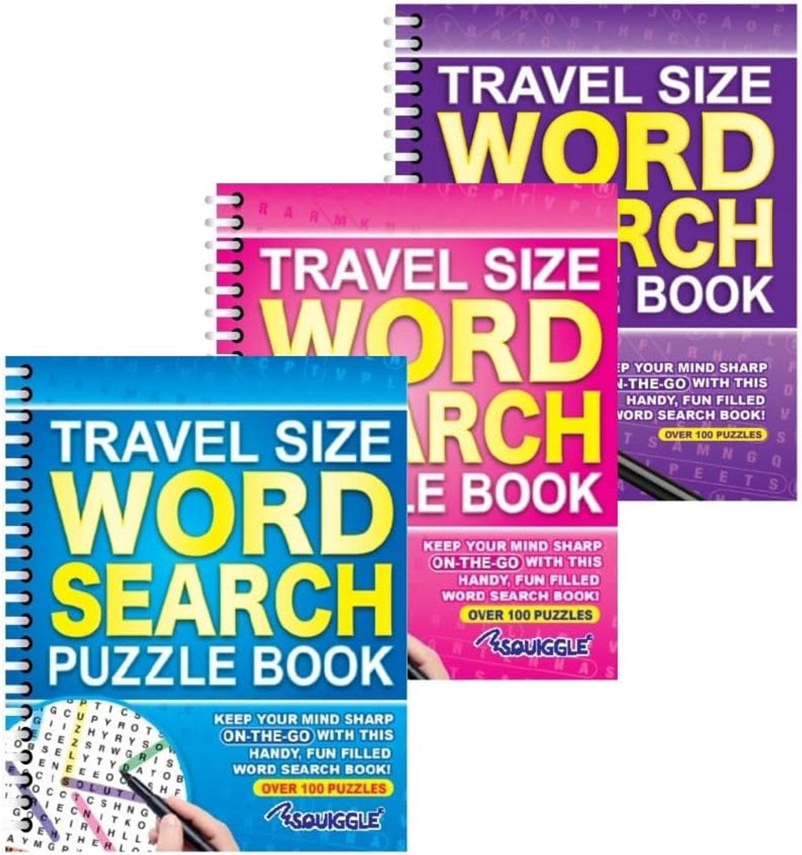Set van 3 Reisformaat Woordzoekpuzzel Boeken A5 Spiraalgebonden