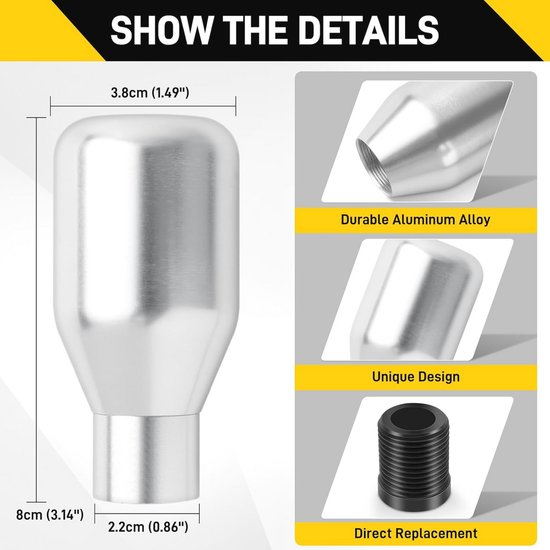 Universele 5 Versnelling Auto Versnellingspook Knop - Handmatige Schakelhendel met Metalen Afwerking en 3 Adapters van universele — afbeelding 3