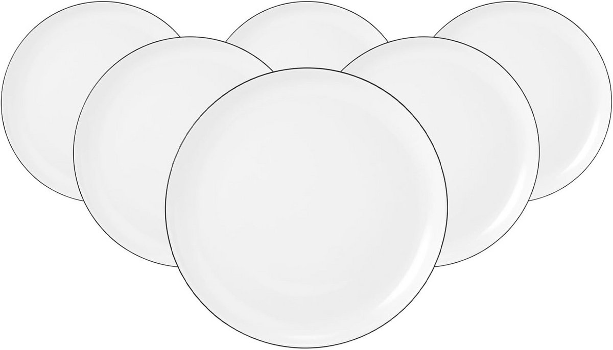 Set van 6 ronde ontbijtborden met zwarte rand, ø 20 cm