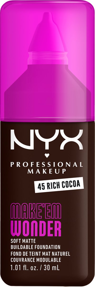 NYX Professional Make Up Make 'EM Wonder Foundation - Zachte matte finish - Met huidverzorgende hyaluronzuur - Rich Cocoa