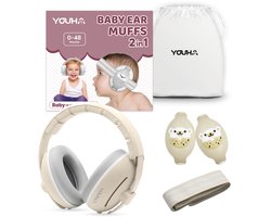 Youha Gehoorbescherming voor Baby's en Peuters - 2-in-1 Gehoorbeschermingsset - Geschikt van 0 tot 4 Jaar - Anti-Slip en Klitterband - Beige