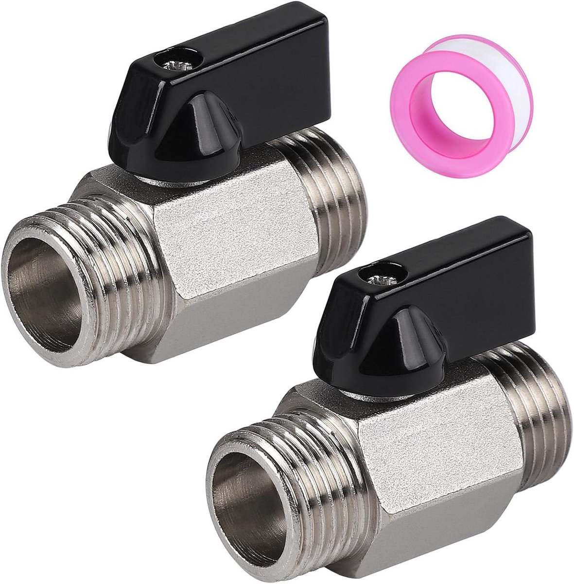 Allecta - Kogelkranen set, messing vernikkeld, teflonband, 1½inch en 1/2 inch - Voor gas- en waterleidingen