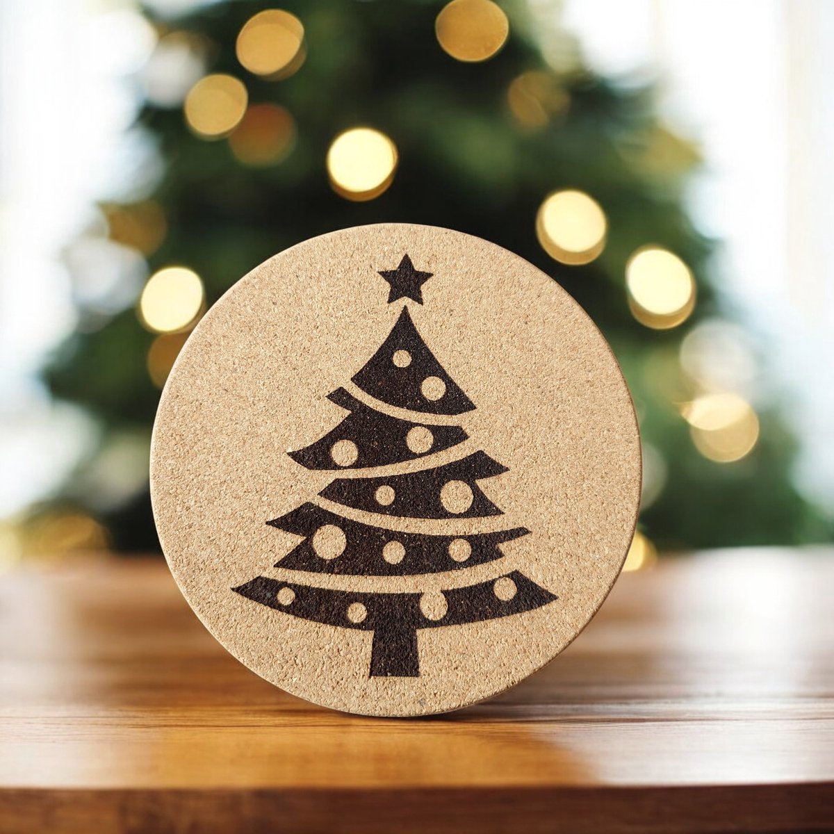 Baardmans Creaties - Pannen-onderzetter kurk rond 17 cm 'Kerstboom'