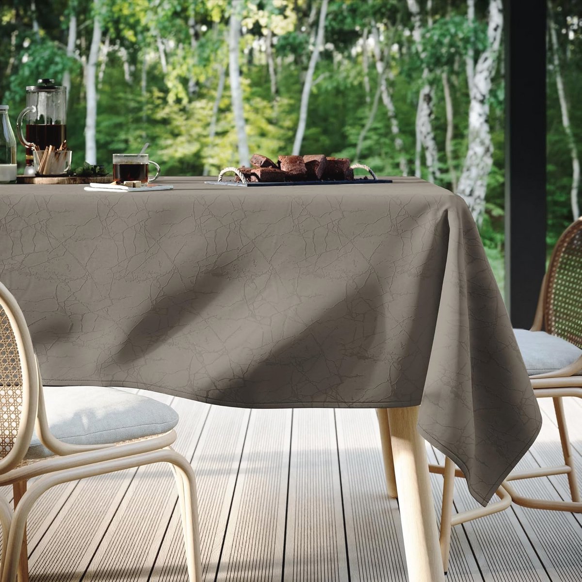 Rond Tafelkleed 110 x 110 cm Beige Afwasbaar met Marmerpatroon