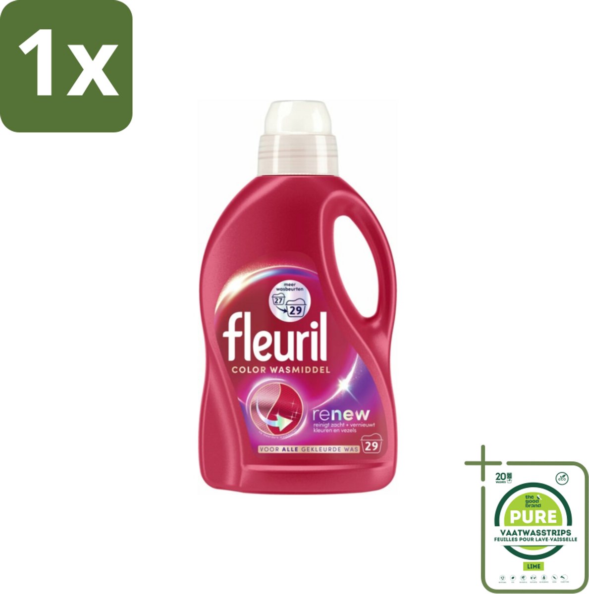 1 x Fleuril – Wasmiddel - Color – 29 wasbeurten – 1,305 L - Kleurbehoud - Wasmiddel Voor Gekleurde Kleding - Vlekverwijdering - Wasmiddel Voor Textiel - Wasmiddel Voor Delicate Stoffen