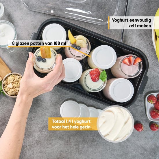 Yoghurtmaker met 8 glazen potten - 1,4 l yoghurt - temperatuurinstelling - automatische uitschakeling - LED-display van Merkloos — afbeelding 3