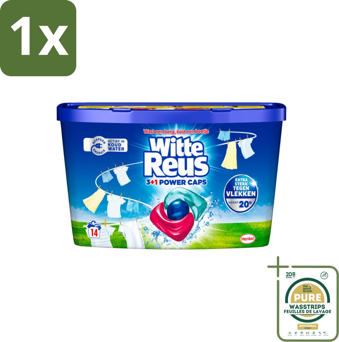 1 x Witte Reus - Wasmiddel - Power Caps 3+1 - 14 Capsules- Wasmiddel - Power Caps - Witmakers - Reuzenwaskracht - Fris Wasgoed