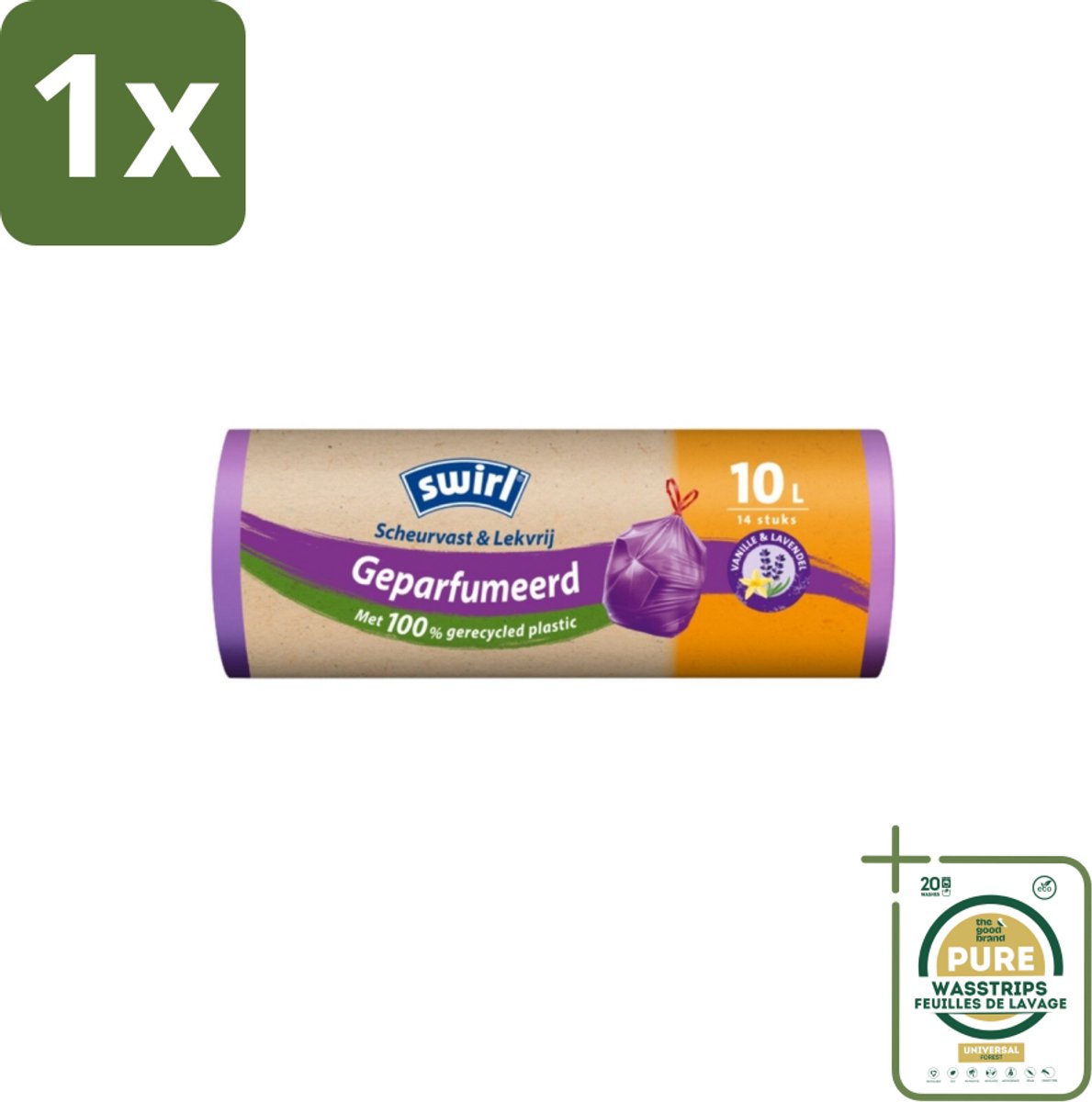 1 x Swirl – Pedaalemmerzakken – Trekband Geparfumeerd Vanille & Lavendel – 10 L – 14 zakken- Koffiezetapparaat