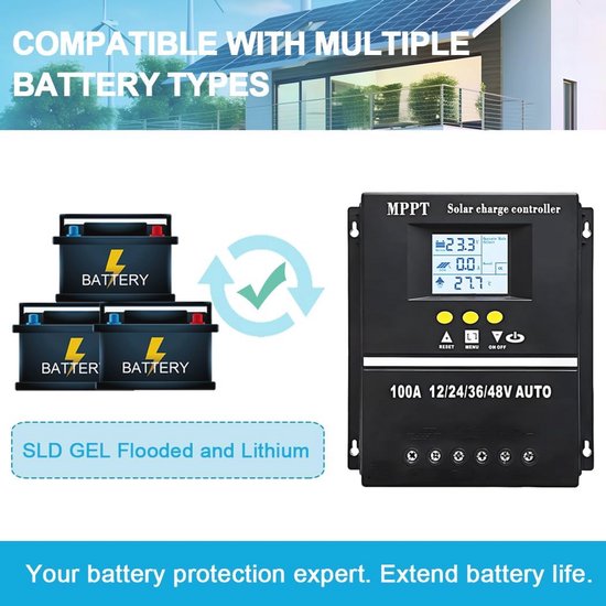 Régulateur Solaire MPPT 60A-100A - Contrôleur Charge Panneau Solaire Avec Écran LCD Et USB