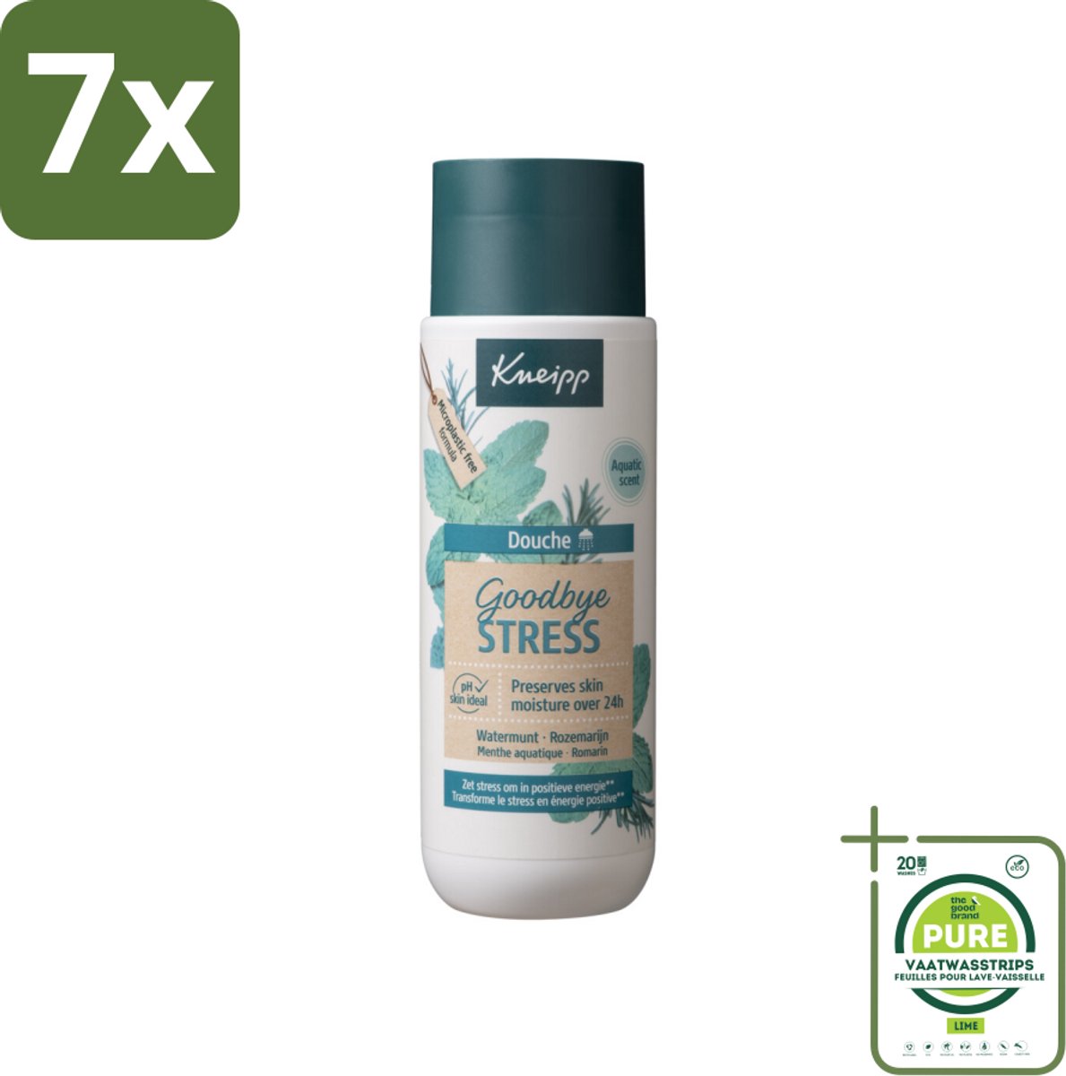 7 x Kneipp - Douchegel - Goodbye Stress - 200 ml - Grootverpakking - Douchegel - Stressvermindering - Ontspannen - Watermunt - Rozemarijn