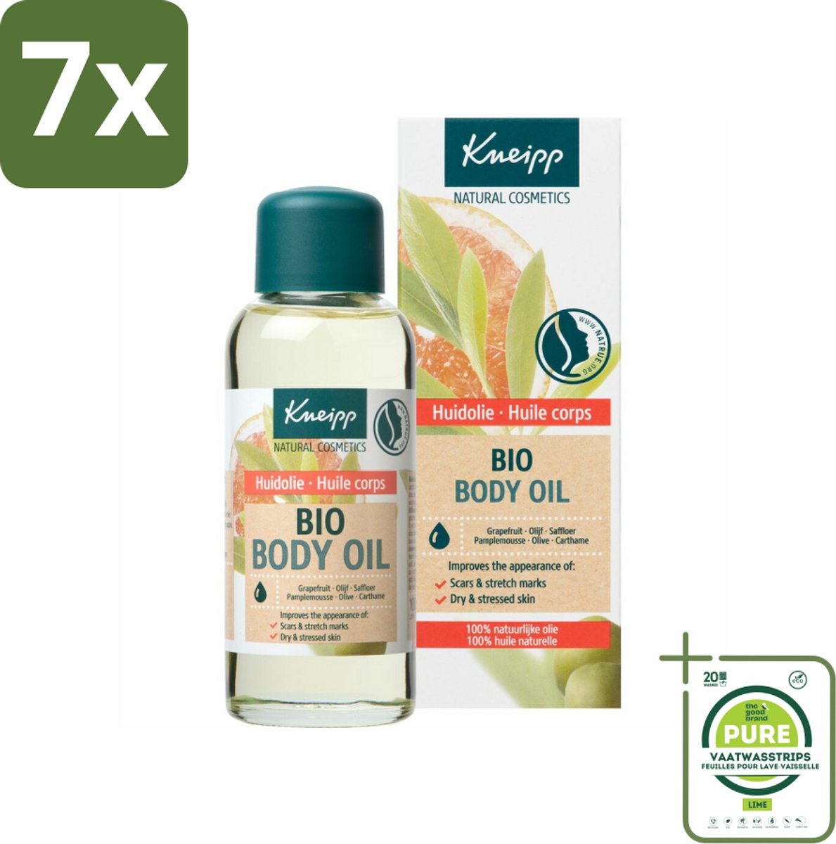 7 x Kneipp - Huidolie - Bio - Voor striae & littekens - 100 ml - Grootverpakking - Huidolie - Striae - Littekens - Droge Huid - Biologische Oliën