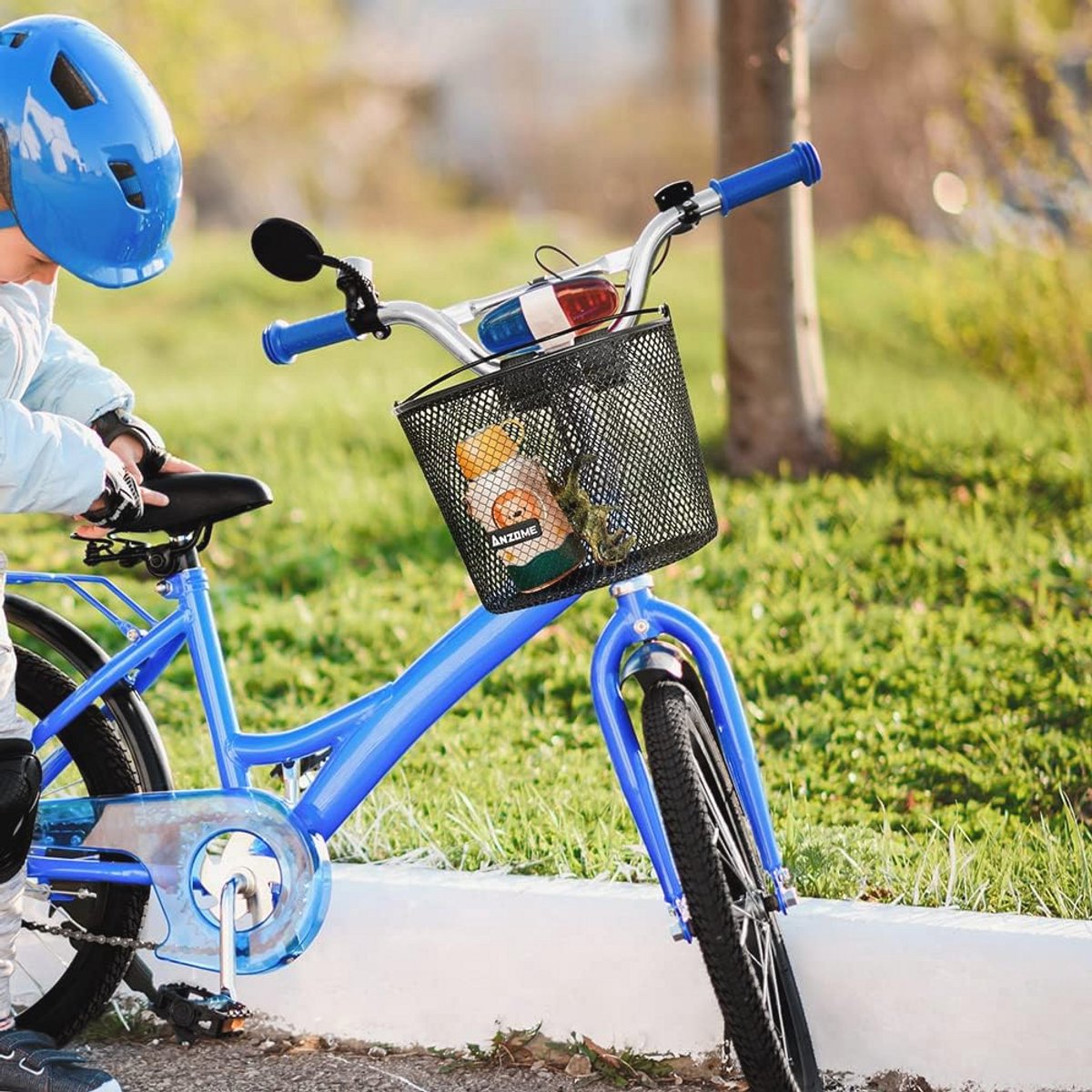 ANZOME Fietsmand voor kinderen, fietsmand vooraan met draaggreep, metalen fietsstuurmand voor jongens en meisjes, schattige fietsaccessoires, geschikt voor alle kinderfietsen