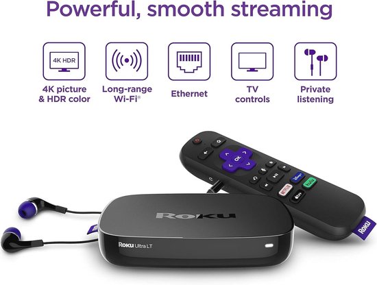 Roku Ultra LT (2023) HD/4K/HDR Dolby Vision Quad-Core streaming-speler met HDMI-kabel, hoofdtelefoon, spraakafstandsbediening met privé luisteren, Ethernet — afbeelding 5