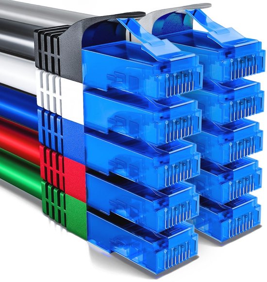 HB-DIGITAL 10x 1m CAT.6 Netwerkkabel – S/FTP – 1 Gbit/s – 250 MHz – Meerkleurig – Verguld – Voor Switch, Router, Modem